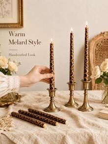 French Leopard Print Long Taper, Retro Soft Furnishing Decor Taper, Soy Wax Handmade, Dining Table Centerpiece For Home Decor, Wedding Table Setting, Party Decoration, Gift For Her - 1PC - View 3