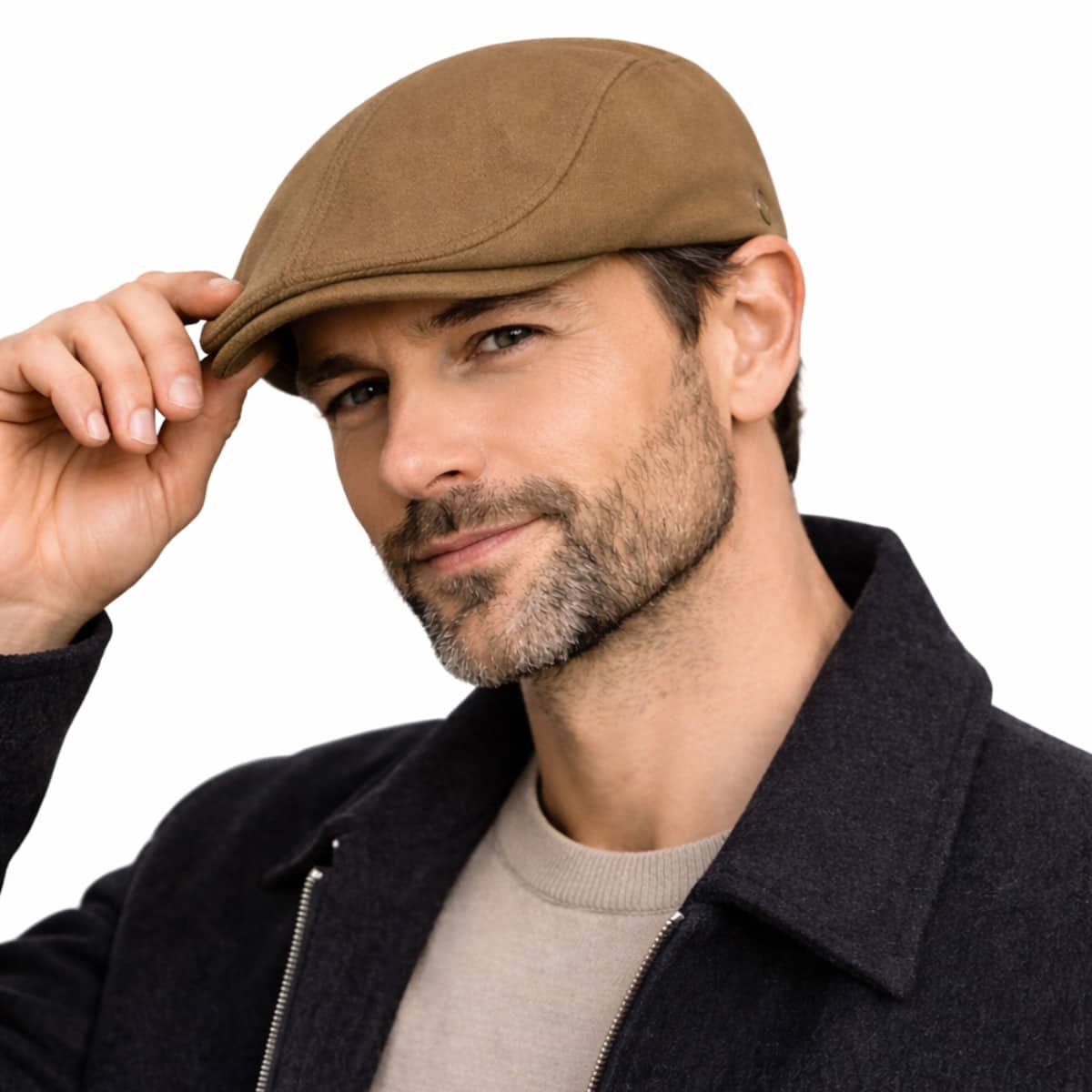 Men's Linen Retro Italian Style Beret Hat/Cap - Khaki - View 1