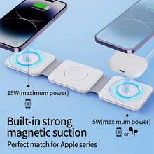 Dudukan Pengisian Daya Nirkabel Magnetik 3-in-1 Baru 2026, Kompatibel dengan iPhone 17 16 15 14 13 Pro Max, Smartphone S23 S24 S25, Pengisian Cepat, Pengisi Daya Nirkabel Portabel Lipat 3-in-1 untuk Apple Watch - Putih - View 7