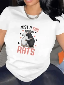 Two Mice Hugging, Surrounded By Hearts, Symbolize Tenderness And Sincere Love, Conveying A Message Of Affection And Special Connection. This Casual Women's T-Shirt With A Romantic Print And Playful Touch Is Perfect For Everyday Wear. - 白色 - 查看 6