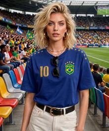 Women's Printed T-Shirt Latina 100% Premium Cotton Brazilian Do It Better Brazilian Culture Brazil Hexa World Cup Football - 藍色 - 查看 1