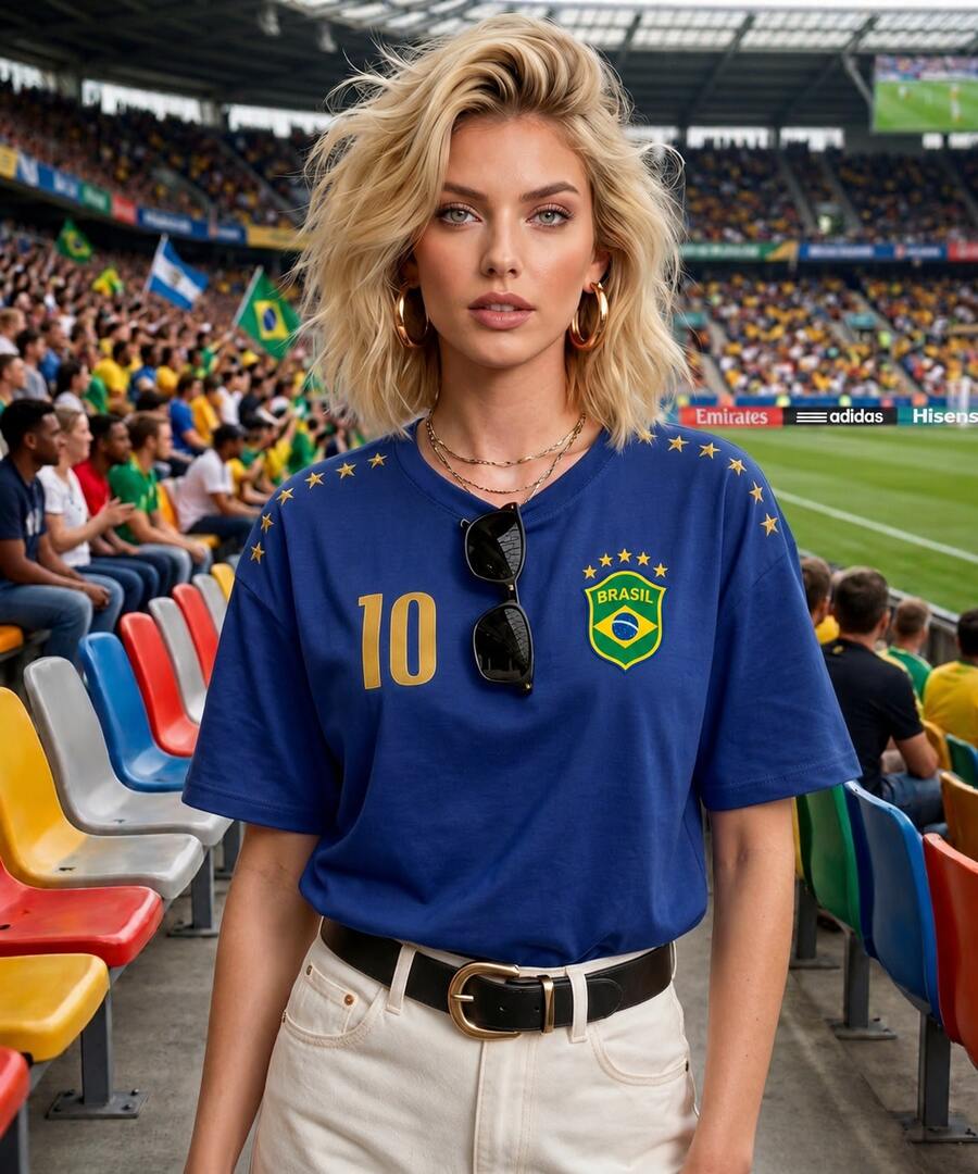 Women's Printed T-Shirt Latina 100% Premium Cotton Brazilian Do It Better Brazilian Culture Brazil Hexa World Cup Football - 藍色 - 查看 1