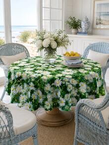 1pc Polyester Tablecloth, Daisy & Grass Printed Table Runner, Wrinkle-Resistant Waterproof Table Cover, Suitable For Restaurant, Kitchen, Home Decor, Bedroom, Garden, Wedding, Party, Indoor & Outdoor Use, All Seasons - Green - View 7