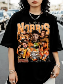 L-LandoS N-NorrisS F-FormulaS 1 M-McLarenS F1 Driver Bootleg 90s Retro Oversized Black Graphic T-Shirt - Black - View 1