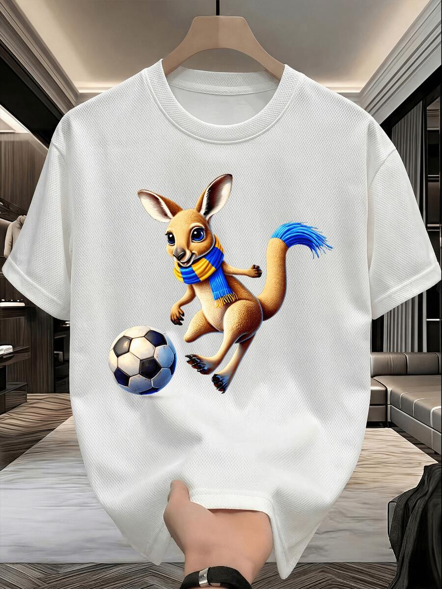 Men's Short-Sleeved T-Shirt, Officially Licensed For The World Cup, Solid Color Print, Summer Wear, Casual, Versatile, Sporty, Quick-Drying, Slim Fit, Loose, Breathable, Mesh, Anniversary Or Birthday Gift. - 白色 - 查看 1