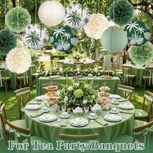 12pcs Tropical Palm Leaf Paper Lanterns + Paper Flower Balls Set, Hawaiian Theme Hanging Decor, Summer Pool Party Wedding Baby Shower Tropical Rainforest Decorations - one-size - View 4