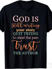 Women's Printed T-Shirt - Casual Short Sleeve Crew Neck T-Shirt In Black With Colorful Inspirational Text Design, Relaxed Fit For All Seasons, Perfect For Everyday Wear And Holiday Outfits, Machine Washable. - 黑色 - 查看 1