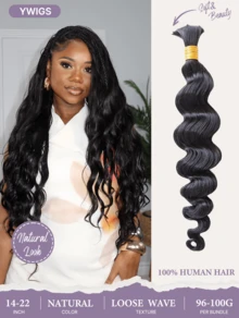 Y WIGS Cabello humano para trenzas estilo boho, ondas sueltas, sin trama, extensiones de cabello humano 100% virgen sin procesar, 95-100 g, 14-22 pulgadas, color natural, ligero, rizado, ideal para deportes, partidos de fútbol, Navidad y vacaciones. - Natural Black - Ver 12