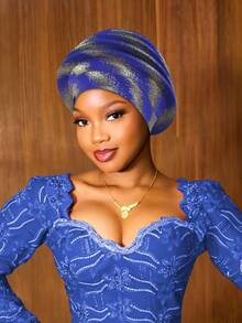 1pc Metallic Color Headscarf, African Style Pleated Headwrap, Pre-Tied Headpiece For Women, Multi-Color Options - A - View 18