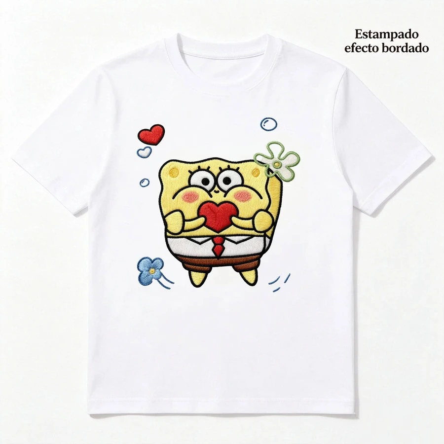 Playera Bob Esponja Cute Corazón, Diseño para Fans - Blanco - Ver 1