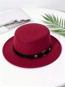 1pc Elegant Wool Felt Hat, Suitable For Summer Beach, Women's Daily And Holiday Outfits, Decorated With Round Rivets And Symmetrical Belt, A Decorative Western Cowboy Hat - Solid Color - View 12