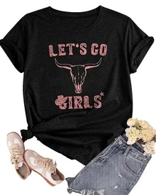 Bull Skull With Motivational Phrases Of Feminine Energy That Symbolizes Freedom And The Spirit Of The Modern West, Comfortable Casual Women's T-Shirt For Everyday Wear - 黑色 - 查看 8