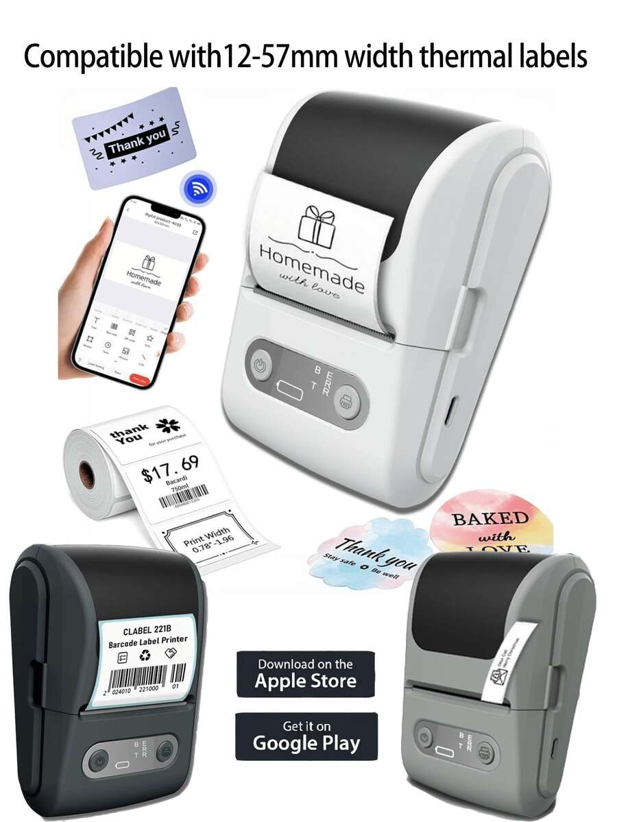 Portable Thermal Label Printer, Wireless Thermal Label Printer, Mini Barcode Printer, Sticker Printer, Compatible With Smartphone Apps (IOS/Android), Supports Smartphone Printing, Built-In Rechargeable Battery And USB Port - Suitable For Home, Office, Classroom Organization, Retail, Jewelry Labels, Receipts, QR/1D/2D Barcode Printing, DIY Stickers (No Ink Required). - Multicolor - View 1