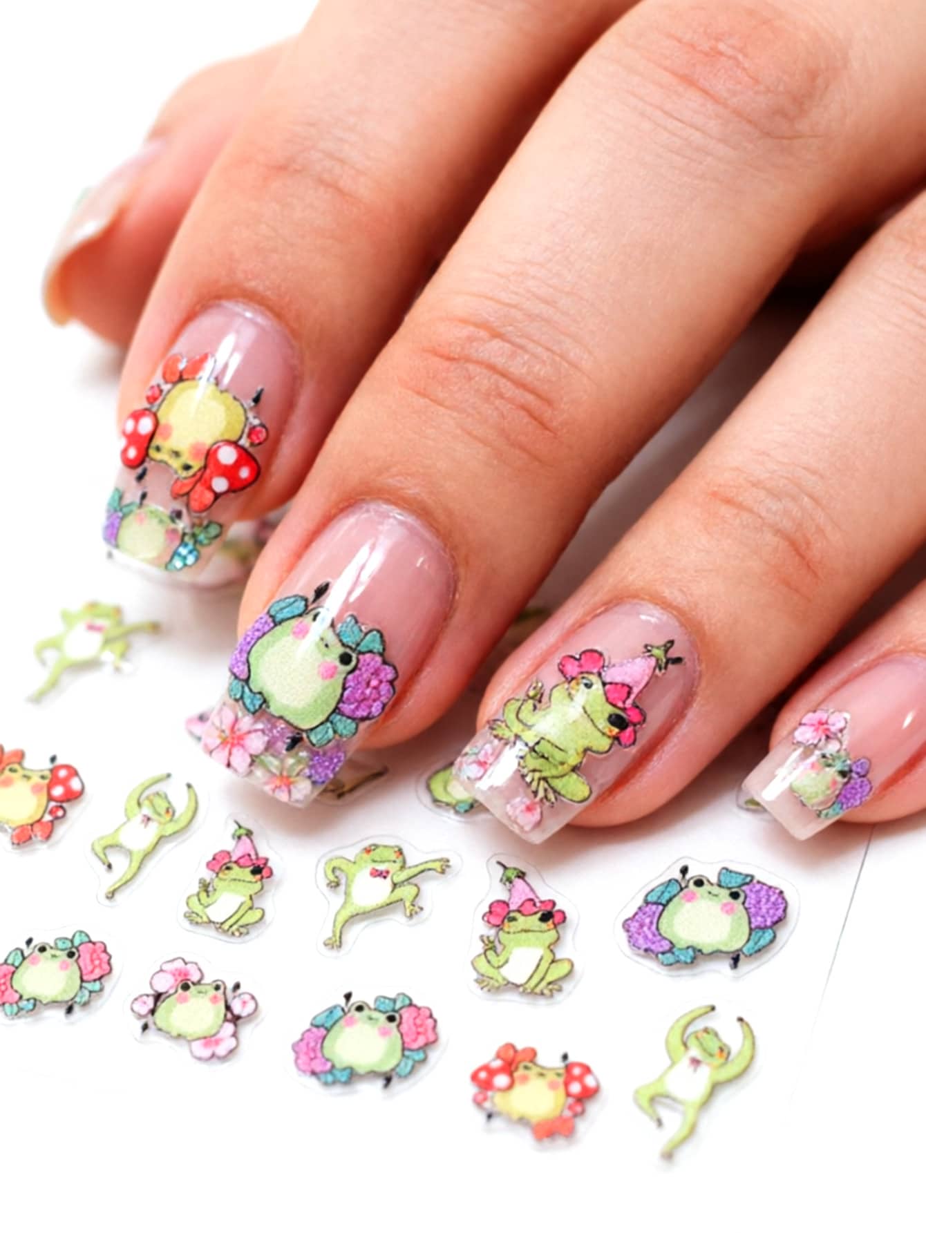 1 miếng dán móng tay hình ếch hoạt hình dễ thương, tự dính, dán một lần, họa tiết 3D nổi, thiết kế vui nhộn, phù hợp sử dụng hàng ngày, họa tiết sống động, dễ dán và bám chắc. - Nhiều màu - Xem 1