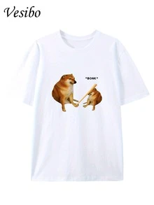 Hit Your Dog's Head! Funny T-Shirt With A Round Neck And Creative Design, Pure And  Summer Fashion, Short Sleeves, Casual Top For Everyday Wear - [White] - View 2