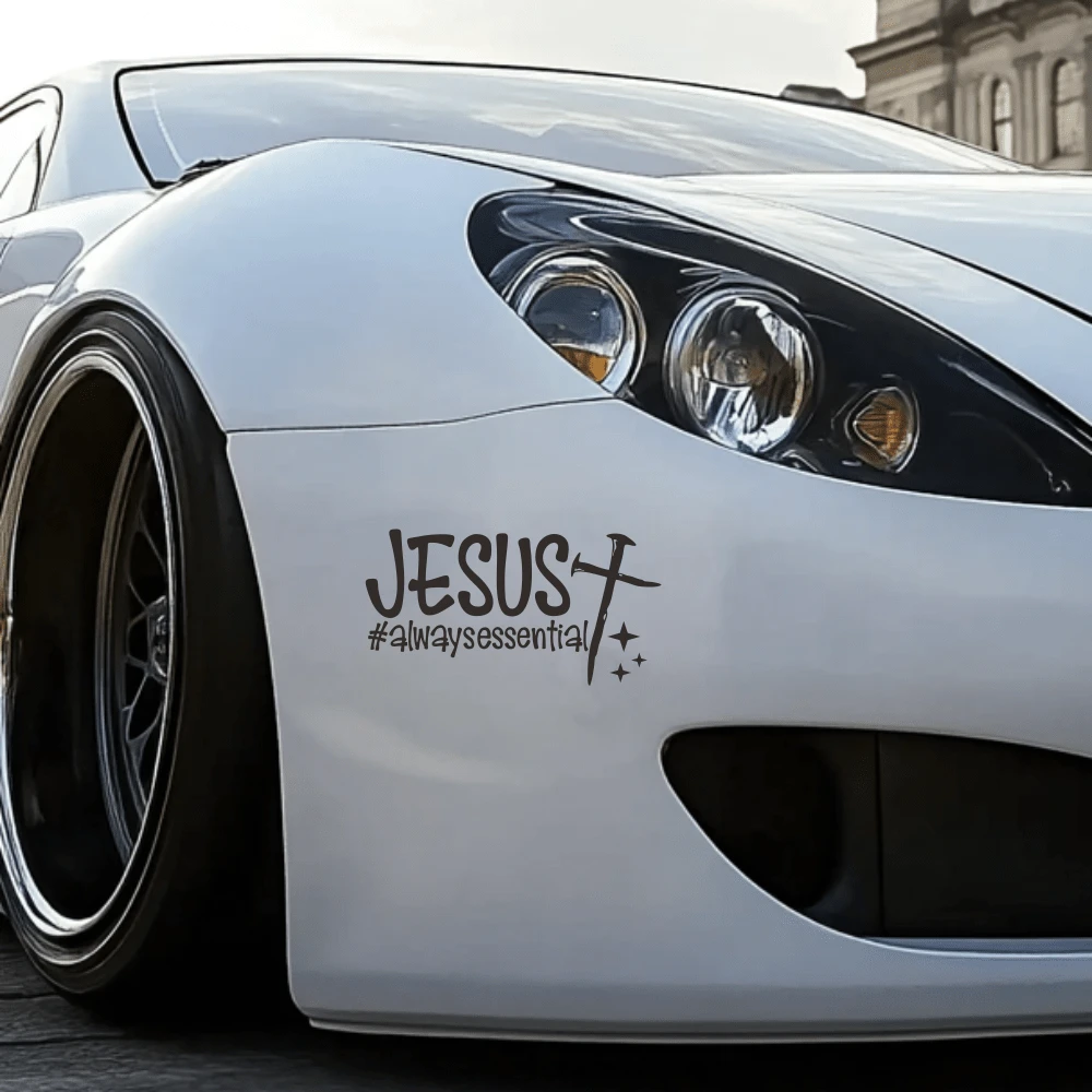 Pegatina de vinilo para coche "JESÚS #Siempre esencial" Resistente al agua, Decal de cruz cristiana, Decoración religiosa de fe para el exterior del coche - A - Ver 1