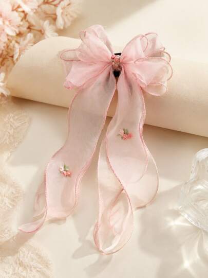 1pc Cute Bowknot Hair Clip, Mesh Design, Suitable For Girls, Can Be Used For Half Ponytail