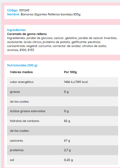 VIDAL rellenolas gran surtidos de modelos para elegir bandeja de 795g Sabor variados Sin gluten Sin grasa Vidal sabor Original garantizada - Bananas Gigantes Rellenas - Ver 4
