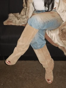 Women's Knee High Boots Wide Calf Square Toe Stiletto Heels Tall Boots Pull On Kitten High Heel Long Fashion Casual Cute Y2K Booties - 杏色a - 查看 7