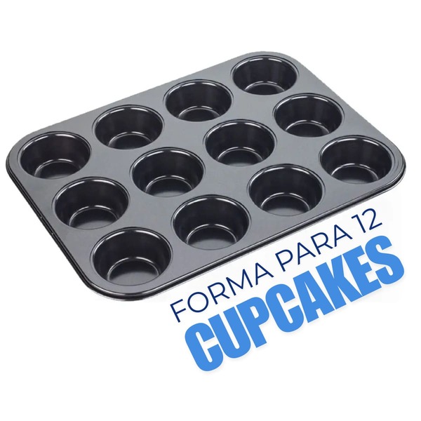 Forma Cupcakes 12 Cavidades Aço Inox Antiaderente Não Gruda