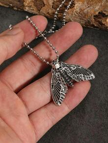 1 chiếc vòng cổ hình bướm đêm đầu lâu phong cách Gothic, mặt dây chuyền hình đầu lâu và bướm đêm kiểu retro, dây chuyền bi màu bạc, trang sức unisex phù hợp cho phong cách đường phố, tiệc tùng và các dịp thường ngày. - Bạc - Xem 3