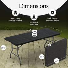 3/3.5/4/5.5/6/8 Ft Plastic Folding Table Perfect Indoor/Outdoor Dining Parties - 黑色 - 查看 2