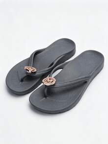 Unisex Flip Flops With Arch Support, Solid Color Beach/Home Slippers, Suitable For Spring, Summer, Autumn - Navy Blue - M Shoe Pattern - View 5