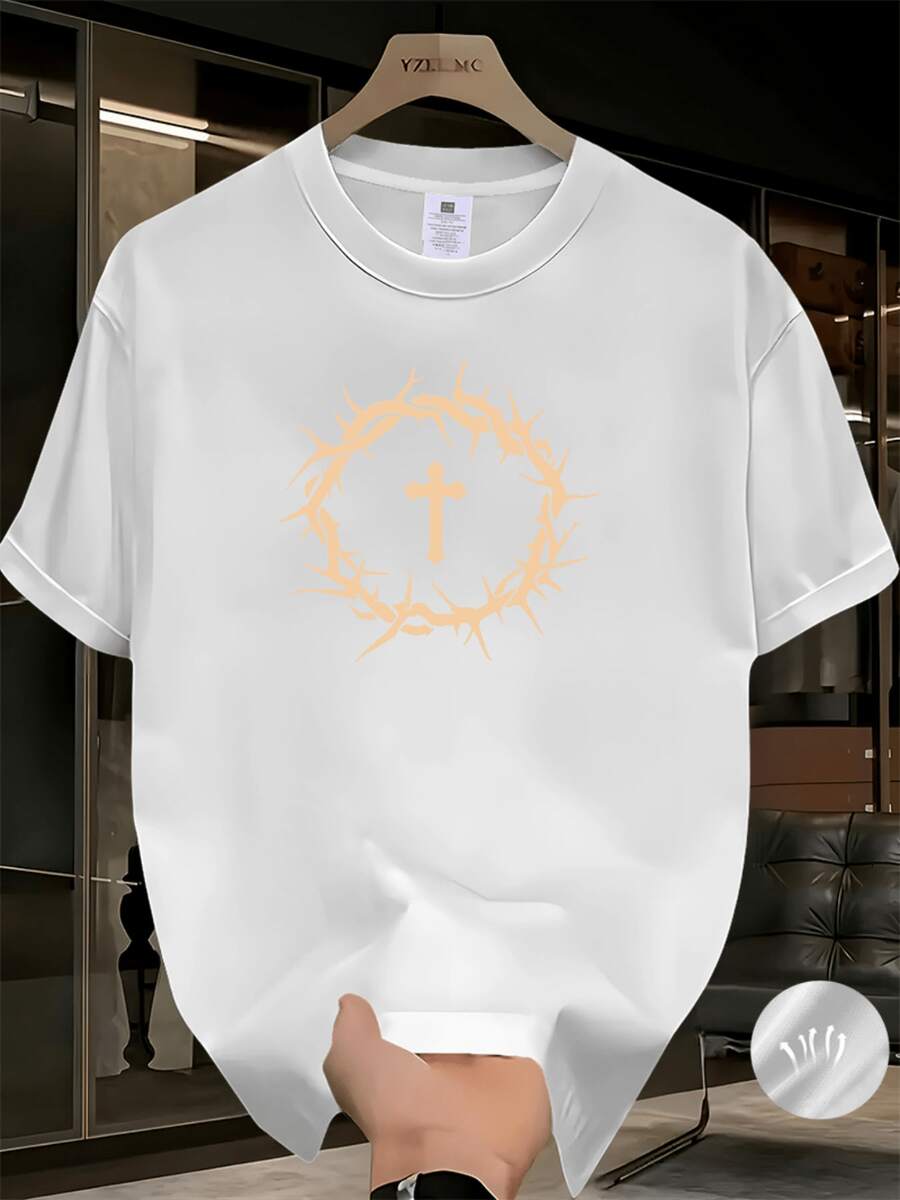 Comfortable, Unisex, Casual Men's Sports T-Shirt, Solid Color Print T-Shirt, Creative Style T-Shirt, Athletic T-Shirt. Elegant Party Outfit, T-Shirt For Elegant Ladies, Blouses Suitable For Curvy Women, Casual Wear, Cool And Sweat-Free Summer Clothing, Fun Letter Print. - 白色 - 查看 1