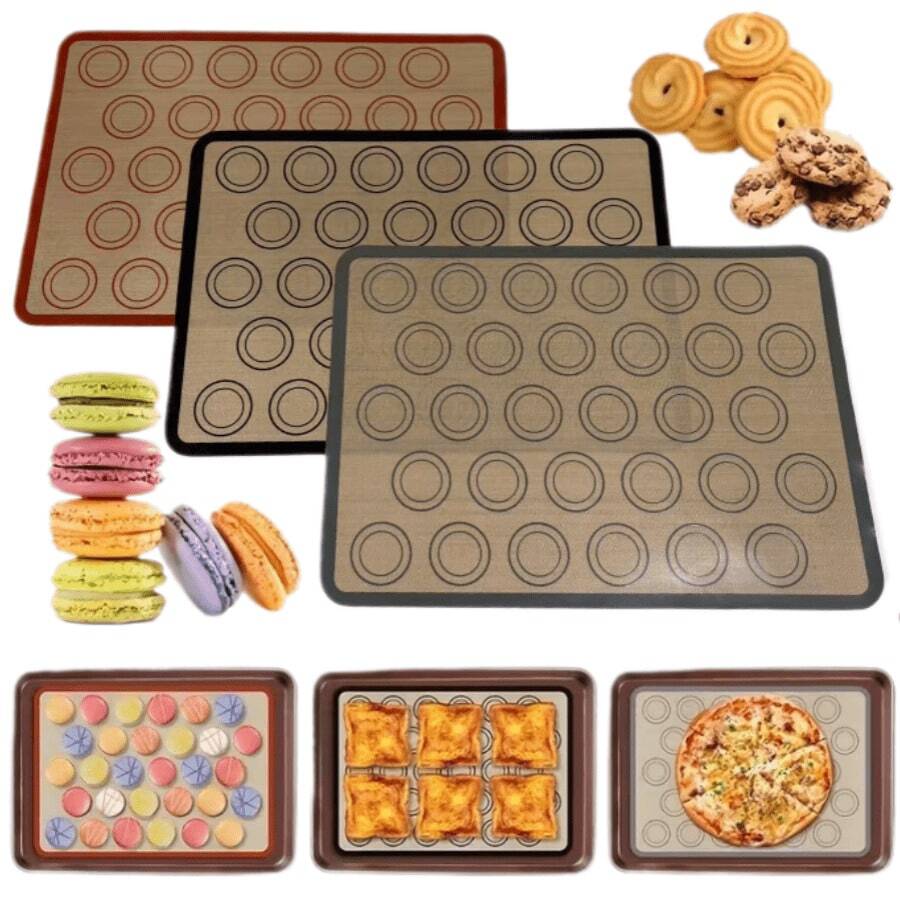 1pc Silicone Baking Mat, Non-Stick Reusable Baking Pad, Heat Resistant Fiberglass Oven Liner, Cake Pan Mat, Suitable For Macarons, Cookies, Baking Tools, Kitchen Accessories, Household Cooking Supplies - View 1