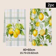 2 piezas Paños de cocina con estampado de limón, material de poliéster suave, paños de platos, adecuados para decoración de cocina, limpieza, decoración de fiesta festiva, artículos esenciales de cocina y baño, decoración del hogar, regalo de inauguración de la casa - Multicolor - Ver 3
