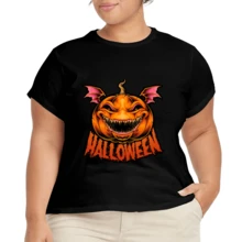 Camiseta Casual Plus Size para Mujer con Estampado Gráfico y Manga Corta - Negro - Ver 2