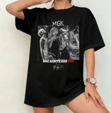 Machine GK Black And White Portrait T-Shirt | Gender-Neutral Oversized Rap-Pop Fan Shirt Black - Black - View 7