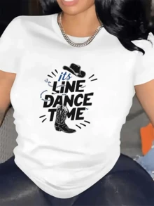 Cowboy Hat And Boots Symbolize Freedom, Rhythm, And A Passion For Dance In A Western Atmosphere Full Of Positive Energy. Casual, Comfortable, And Modern Women's T-Shirt For Dance Lovers. - 白色 - 查看 6