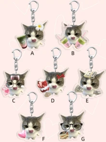 1/7 最萌猫咪！亚克力钥匙扣。趣味猫咪钥匙扣，猫咪喝抹茶饮料包挂饰，背包挂饰，汽车钥匙扣，手机配件，是送给男朋友、女朋友、家人、朋友和爱猫人士的完美小礼物——理想的圣诞节和新年礼物。 - 彩色 - 查看 10