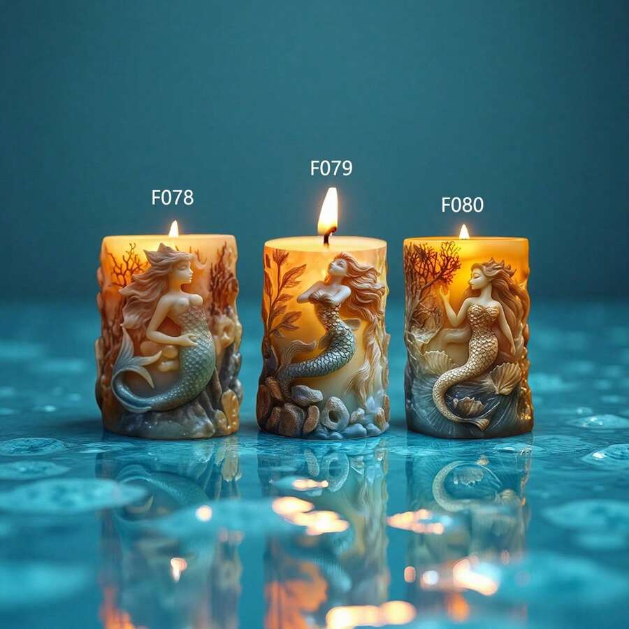 美人鱼浮雕圆柱蜡烛硅胶模具,美人鱼在海中游泳圆柱树脂硅胶模具,海草美人鱼浮雕圆柱石膏模具,工艺模具 - 圓柱 - 查看 1