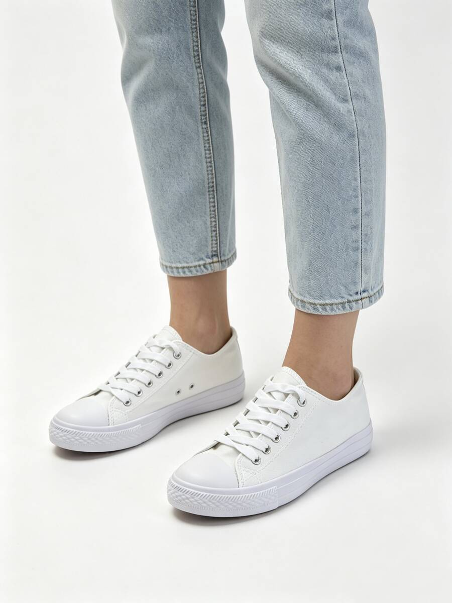 Women's Casual Canvas Sneakers - Comfortable, Breathable, Durable For Everyday Use - 白色 - 查看 1