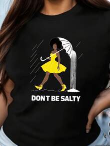 Camiseta Estampada para Mujer - Camiseta Casual de Manga Corta y Cuello Redondo con Diseño Gráfico Colorido y Mensaje Empoderador. Con un Corte Relajado para Todas las Estaciones, Perfecta para el Uso Diario y Atuendos de Vacaciones, Lavable aáquina. - Negro - Ver 1