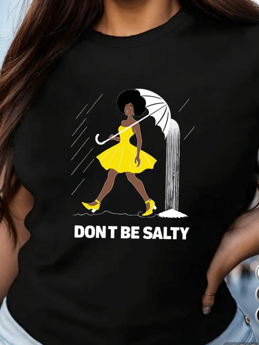 Camiseta Estampada para Mujer - Camiseta Casual de Manga Corta y Cuello Redondo con Diseño Gráfico Colorido y Mensaje Empoderador. Con un Corte Relajado para Todas las Estaciones, Perfecta para el Uso Diario y Atuendos de Vacaciones, Lavable aáquina. - Negro - Ver 1