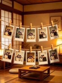 Customized Laminated Photos With Jute Rope And Wooden Clips, Suitable For Graduation, Wedding, Birthday, Party Gifts, Home Decor In Living Room And Bedroom. Waterproof, Long-Lasting, Damage-Resistant Photos. Mini Wooden Clips And Jute Rope - Reusable, Space-Saving, Multipurpose Decor Clips For Photo Display - Photo Of the Film Coating - View 3