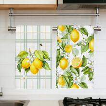 2 piezas Paños de cocina con estampado de limón, material de poliéster suave, paños de platos, adecuados para decoración de cocina, limpieza, decoración de fiesta festiva, artículos esenciales de cocina y baño, decoración del hogar, regalo de inauguración de la casa - Multicolor - Ver 2