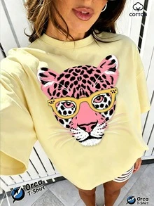 2026 New Women's Ocean Resort Style Short Sleeve T-Shirt, 100% Cotton Loose Fit, Colorful Tropical Fish And Starfish Decorative Print, Breathable And - 黃色 - 查看 13