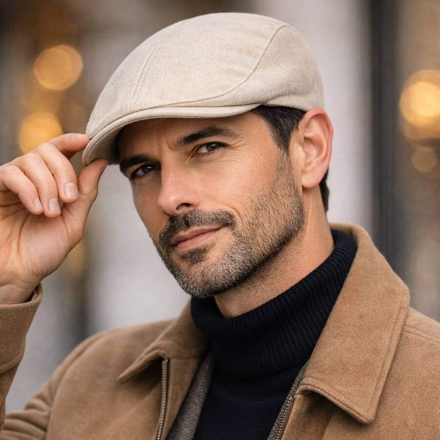 Men's Linen Retro Italian Style Beret Hat/Cap - Off - White - View 1