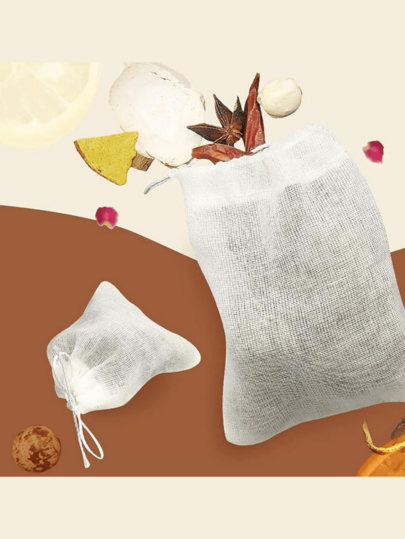 24pcs Bolsa de tela de algodón liso con cordón - Bolsa de tela de algodón natural sin blanquear para filtrar hierbas, ideal para preparar café, guisos, caldos de huesos y especias, entre otros