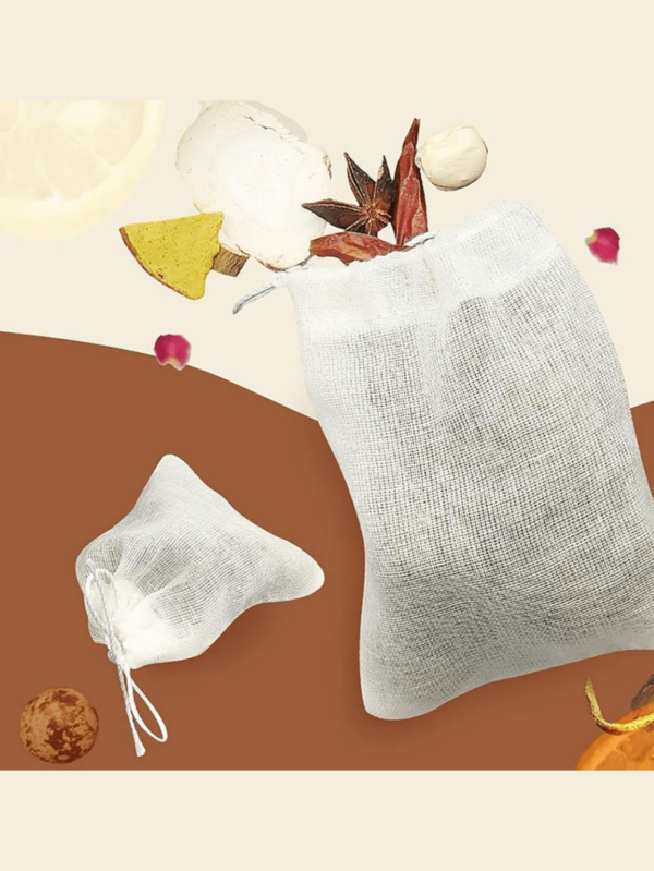 24pcs Bolsa de tela de algodón liso con cordón - Bolsa de tela de algodón natural sin blanquear para filtrar hierbas, ideal para preparar café, guisos, caldos de huesos y especias, entre otros