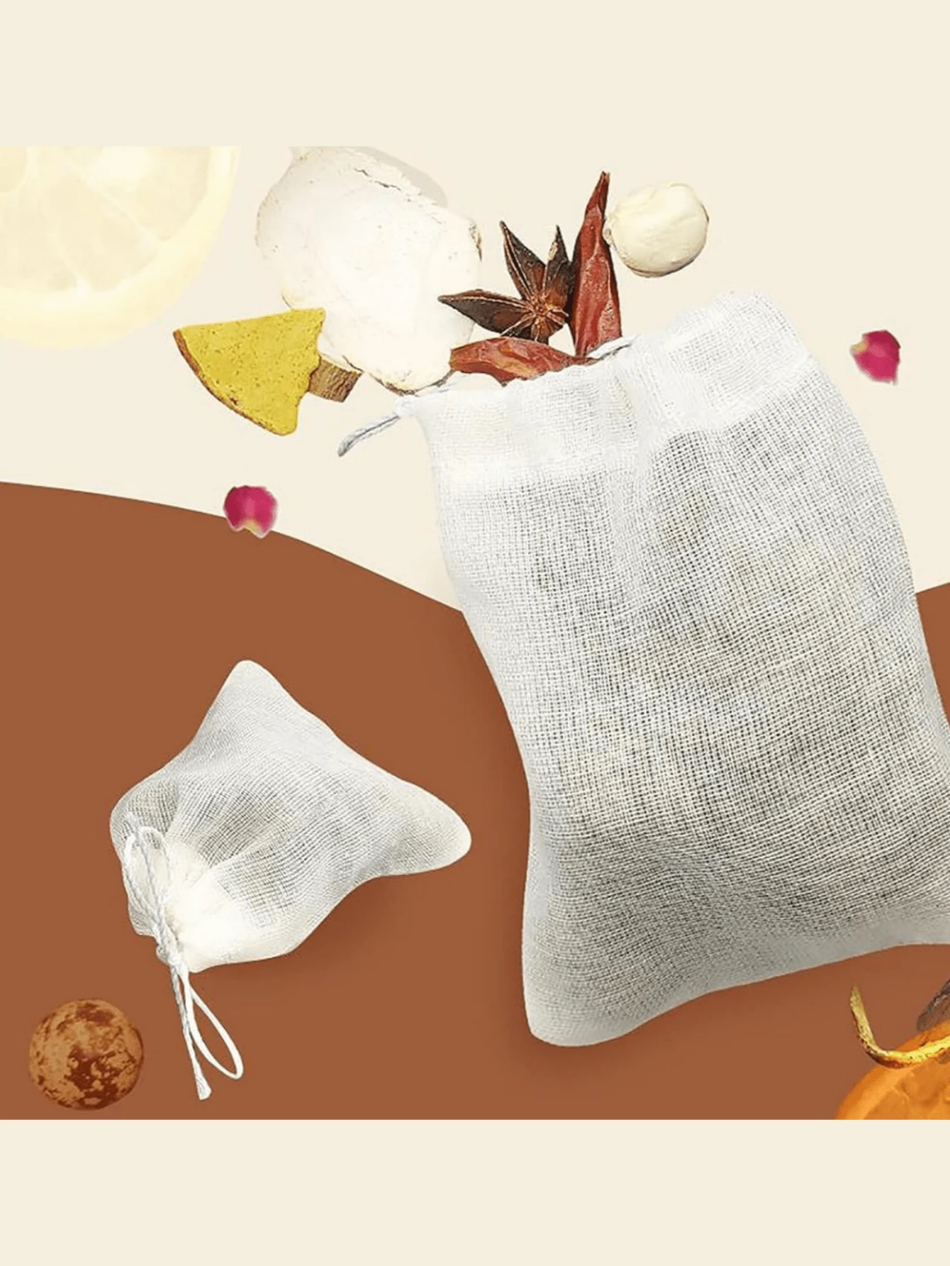 24pcs Bolsa de tela de algodón liso con cordón - Bolsa de tela de algodón natural sin blanquear para filtrar hierbas, ideal para preparar café, guisos, caldos de huesos y especias, entre otros - Ver 1