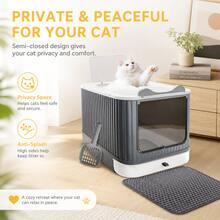 White Gray Semi-Closed Cat Litter Box, 50*35*35cm Anti-Splash Pull-Out Cat Toilet With Scoop And Litter Mat For Small And Medium Cats - White Grey - View 2