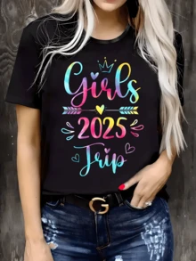 Coronas corazones y flechas multicolores simbolizan amistad alegría y viajes especiales del año 2025 ideal para celebrar momentos únicos camiseta de mujer casual moderna y cómoda - Negro - Ver 6
