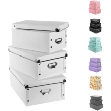 Decorative Storage Box With Lids,Set Of 3 Waterproof Foldable Plastic Box Multiple Sizes For Socks/Office(White) - Hitam-c - View 2
