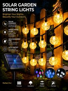 Solar Powered Fairy String Lights, Outdoor Color Changing Crystal Ball Lights, 12 Lighting Modes, LED Fairy RGB Light String, Suitable For Decorating Garden, Yard, Party, Wedding, Gathering, Camping, Fence, Spring & Summer, Trees - Warm White - View 1
