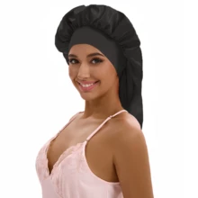 ZTZI Women's Extra Long Hair Bonnet, Elastic Wide Band Sleep Cap For Hair Care, Anti-Frizz Bonnets, Solid Color Casual Polyester Bonnet For Home Use, All Seasons - BC Color Matching Elastic 9008 - View 19